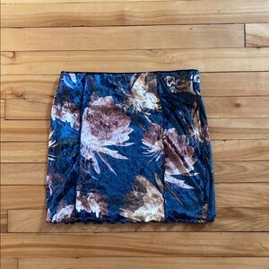 Floral Velvet Mini Skirt - Blue and Brown